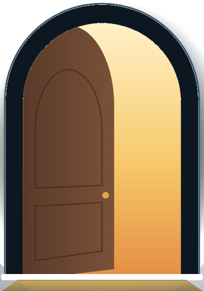 Une porte entrouverte laissant passer une lumière chaude